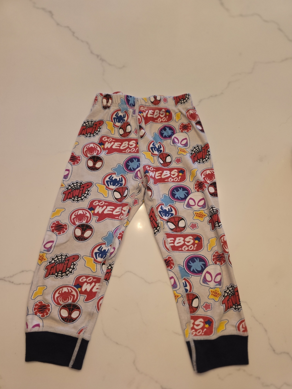 Marvel Kids Pajama Bottoms in White with Red, Blue, Yellow, Black Accents